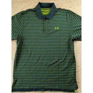 Under Armour Men's MD Medium Green & Blue Striped Performance S/S Golf Polo